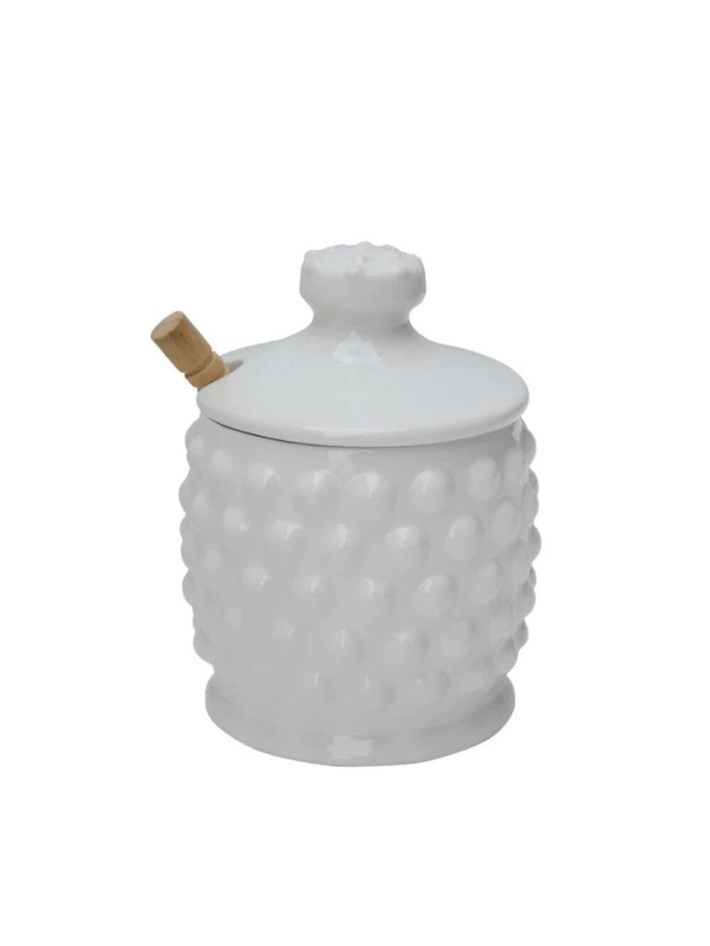 Milk Glass Honey Jar w Honey Dipper NEW Kitchen Decor Honey Container Hobnail